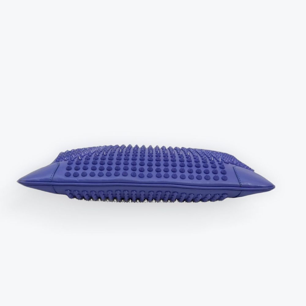 Auth Christian Louboutin Blue Spiked Studded Calfskin Loubiposh Clutch - Picture 5 of 10